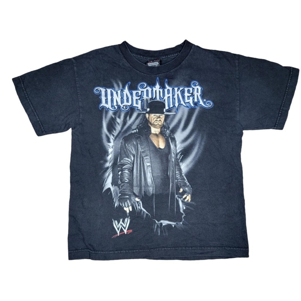 Wwe hybrid tees undertaker wrestler shirt tshirt size large black blue goth alt